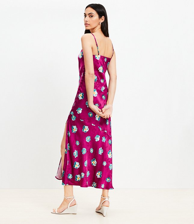 Petite Ikat Buttercup Satin Button Strappy Bias Midi Dress