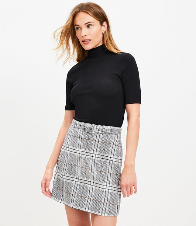 Petite Plaid Belted Mini Skirt