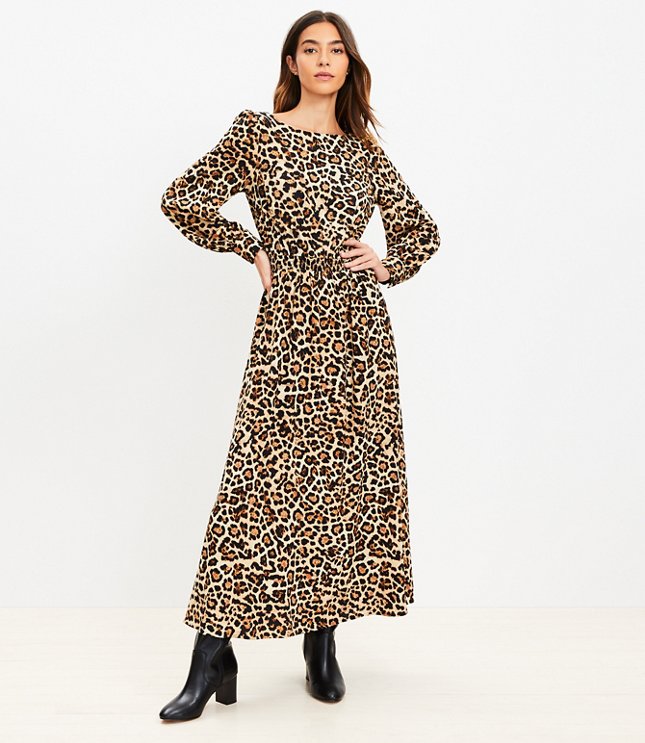 Tall Leopard Print Smocked Waist Maxi Dress