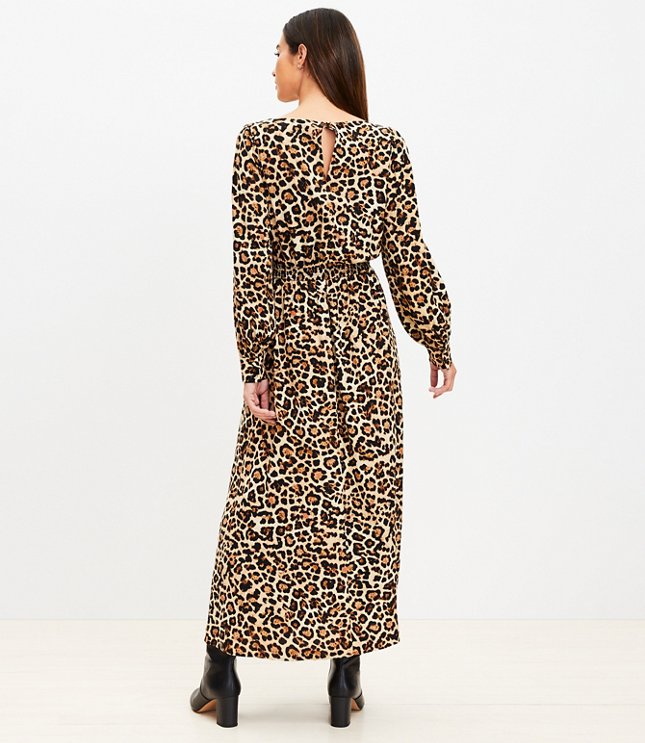 Tall Leopard Print Smocked Waist Maxi Dress