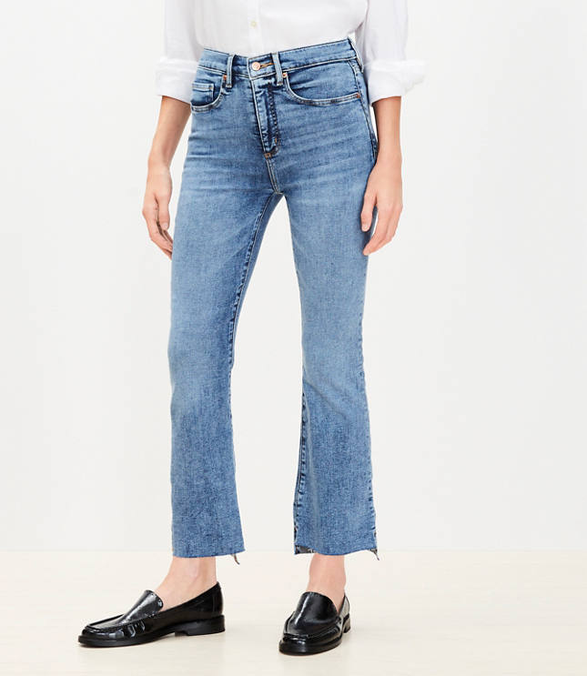 Step Hem High Rise Kick Crop Jeans in Classic Mid Wash