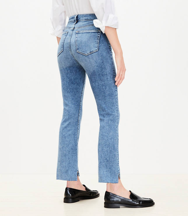 Step Hem High Rise Kick Crop Jeans Classic Mid Wash