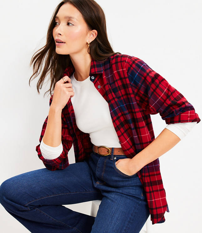 Plaid Angled Cuff Tunic Shirt