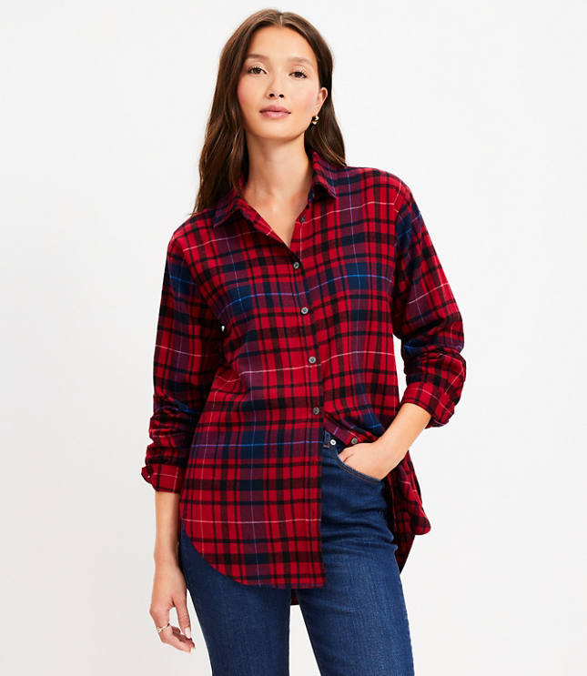 Plaid Angled Cuff Tunic Shirt