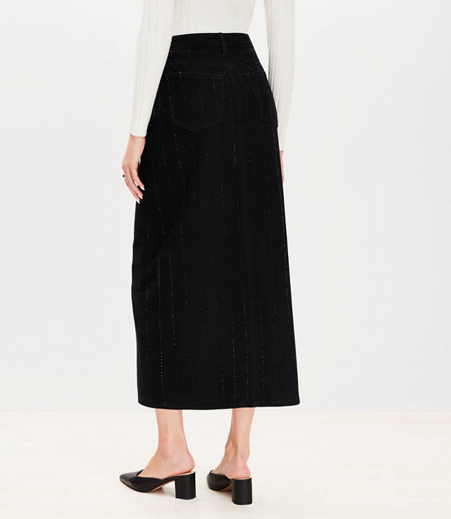 Sparkle Pinstripe Denim Midi Skirt in Washed Black