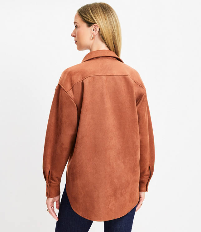 Faux Suede Relaxed Pocket Tunic Shirt