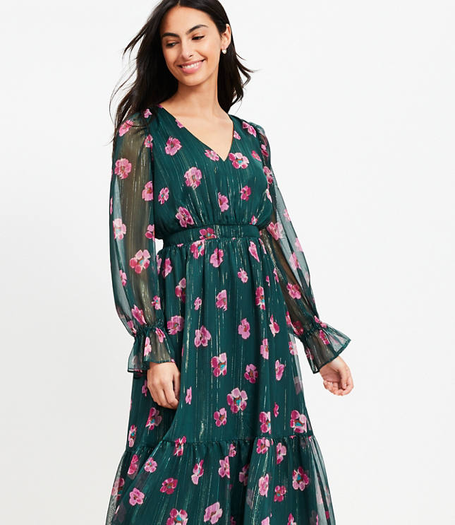 Shimmer Ikat Flounce Midi Dress