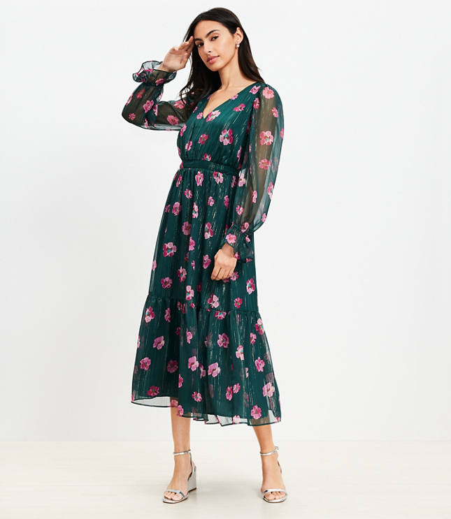 Shimmer Ikat Flounce Midi Dress