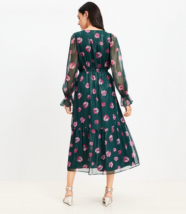 Shimmer Ikat Flounce Midi Dress