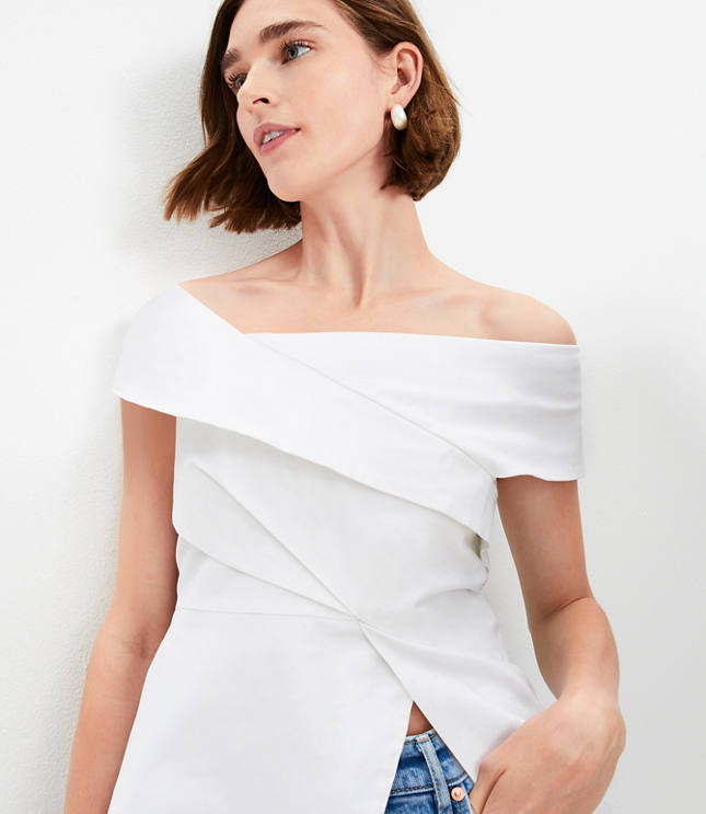 【U LAN】Butterful Lettering Unbalanced Off-Shoulder L/S Off Shoulder Sweatshirt in French Terry - Evening Blue