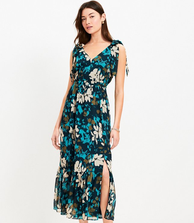 Petite Floral Tie Strap Tiered Maxi Dress