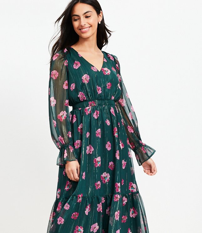 Petite Shimmer Ikat Flounce Midi Dress