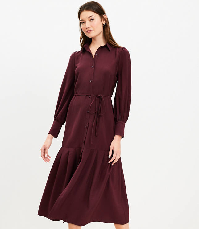 Petite Pleated Tie Waist Midi Shirtdress