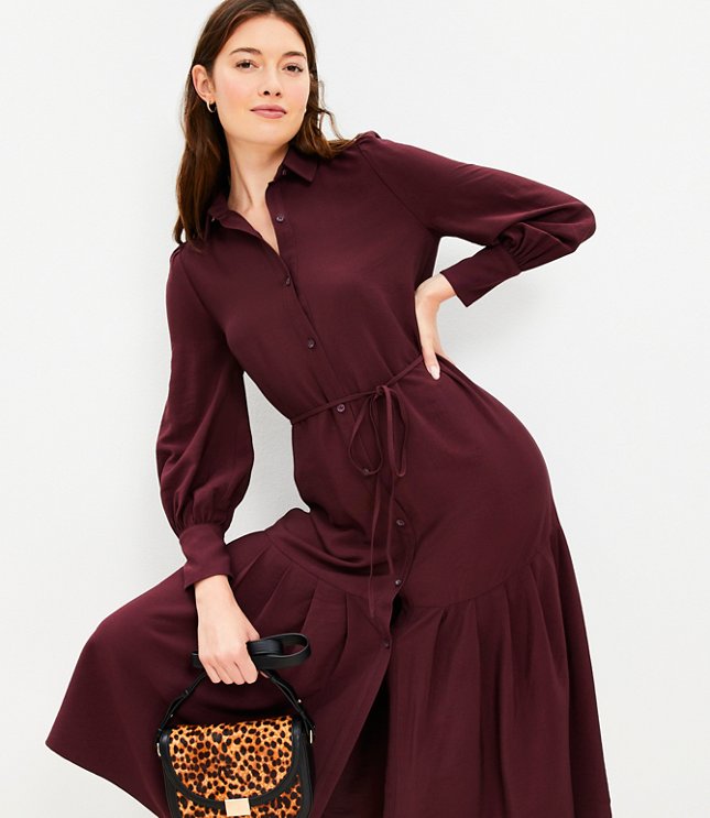 Petite Knot Front Midi Shirtdress