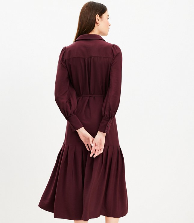 Petite Pleated Tie Waist Midi Shirtdress