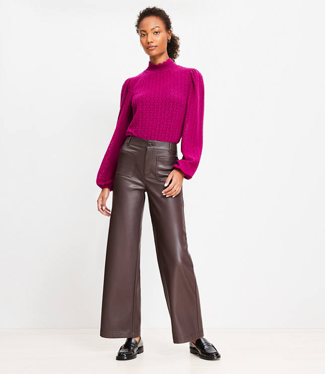 Petite Palmer Wide Leg Crop Pants in Faux Leather