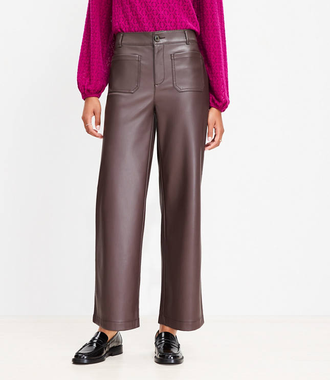 Petite Palmer Wide Leg Crop Pants in Faux Leather