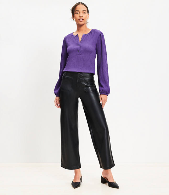 Petite Palmer Wide Leg Crop Pants in Faux Leather - Black