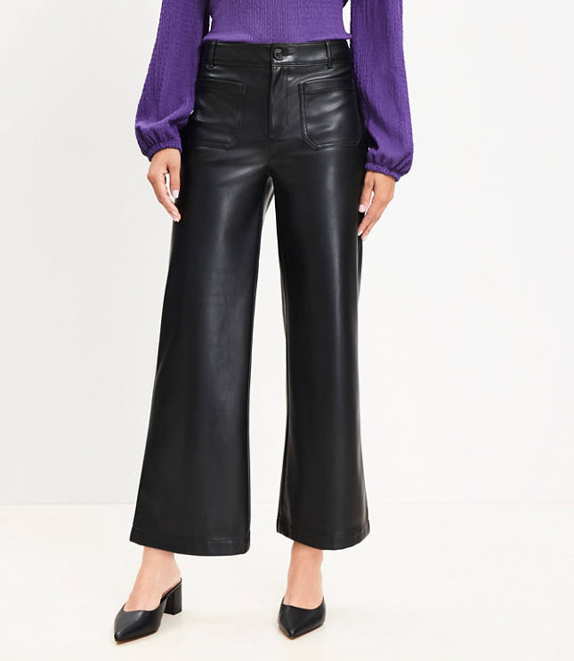 Petite Palmer Wide Leg Crop Pants Faux Leather