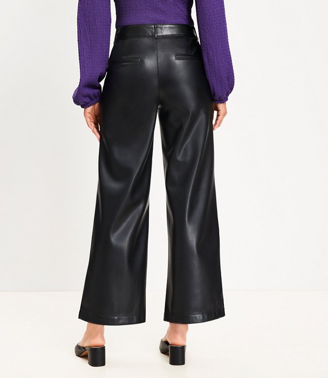 Petite Palmer Wide Leg Crop Pants Faux Leather