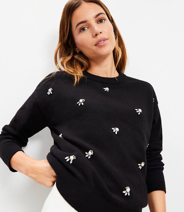 Pearlized Cluster Bow Back Sweater