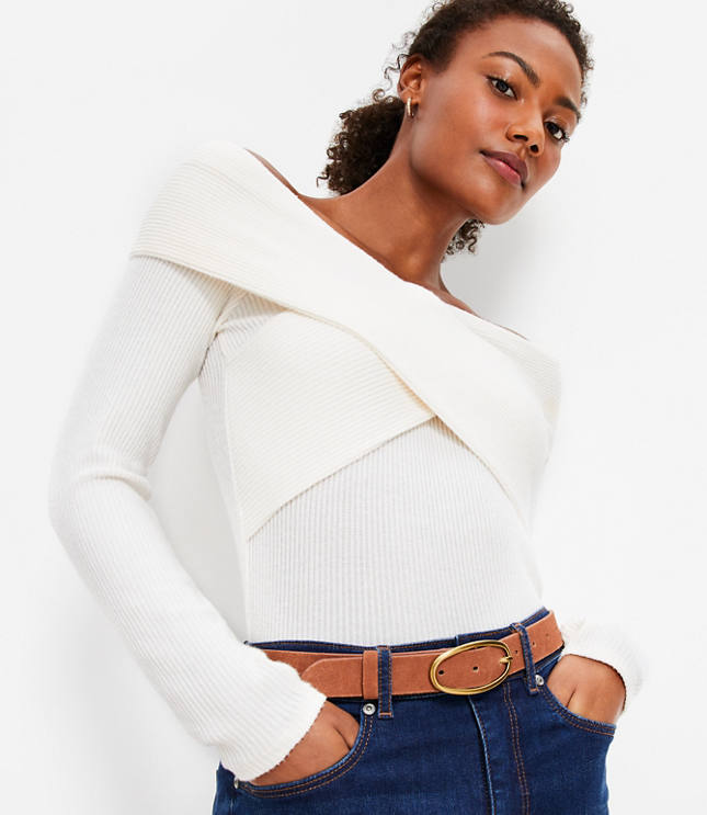 Brushed Ribbed Crossover Off The Shoulder Top