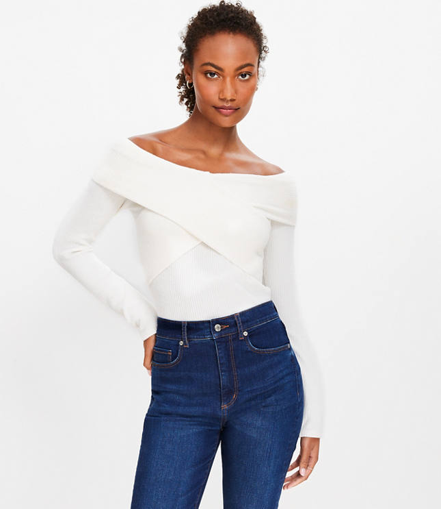 Brushed Ribbed Crossover Off The Shoulder Top