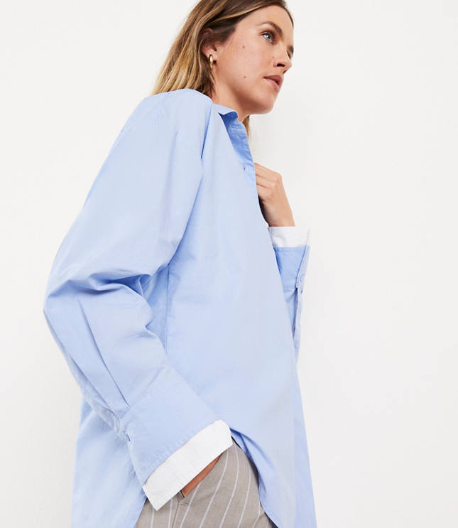 LOFT Versa Poplin Oversized Double Cuff Tunic Shirt