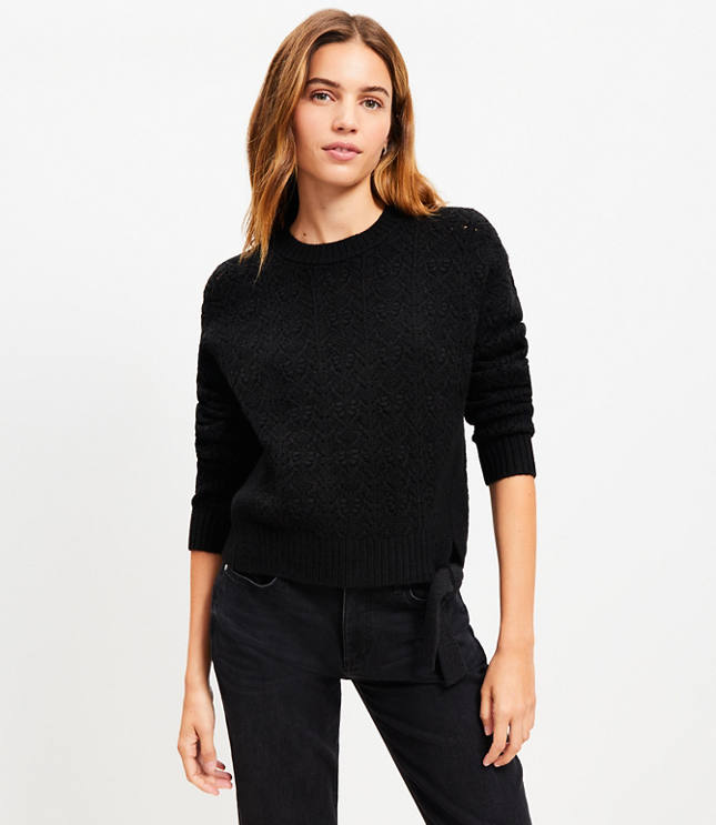 Pointelle Side Tie Sweater