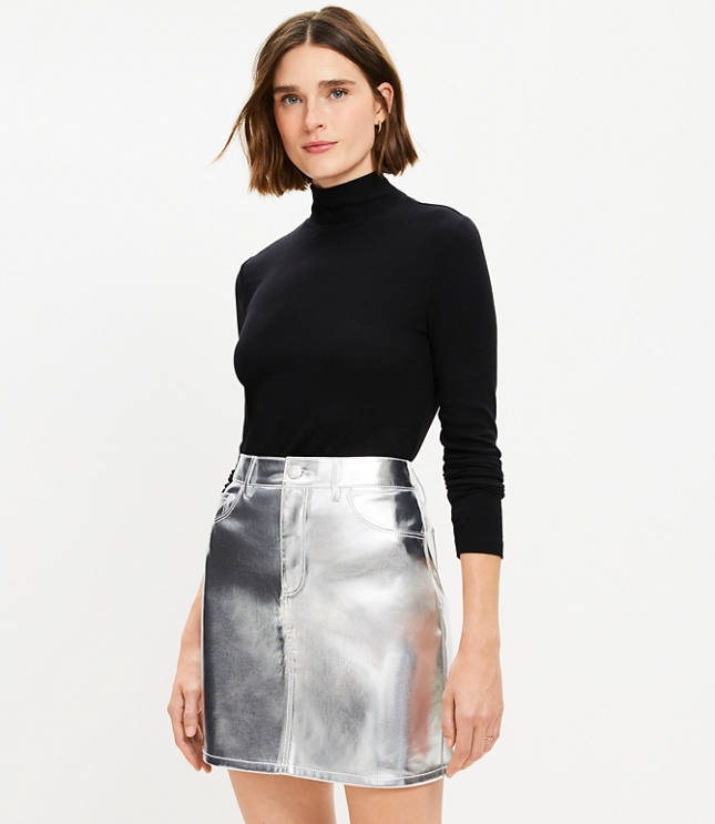 Tall Metallic Faux Leather Five Pocket Mini Skirt