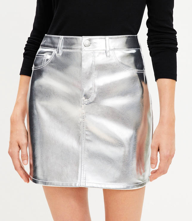 Tall Metallic Faux Leather Five Pocket Mini Skirt