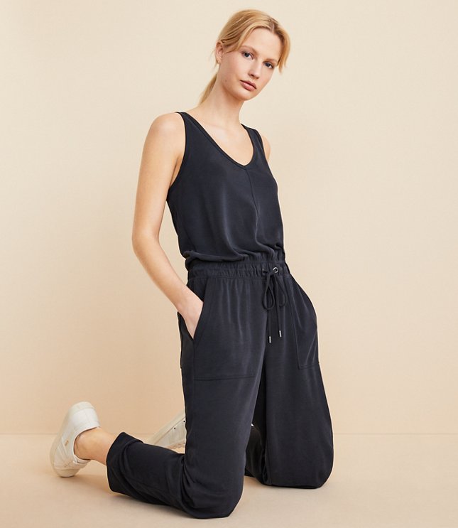 Striped Linen Blend Tie Front Jumpsuit