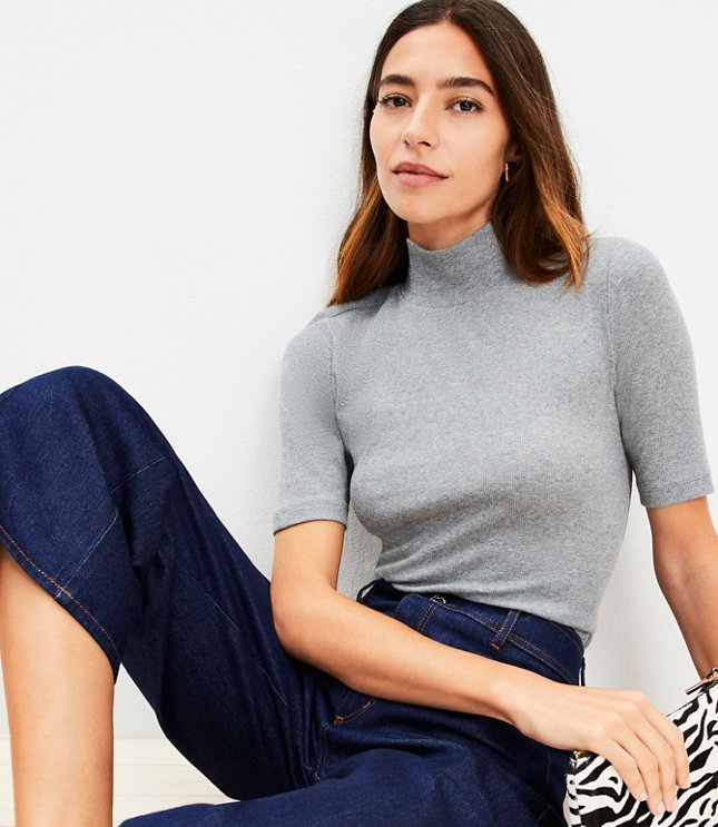 Heathered Perfect Ribbed Mock Neck Top