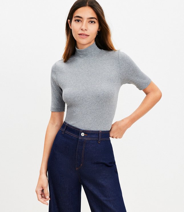 Heathered Perfect Ribbed Mock Neck Top