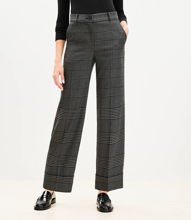 Straight Cropped Cuff Pant in Houndstooth