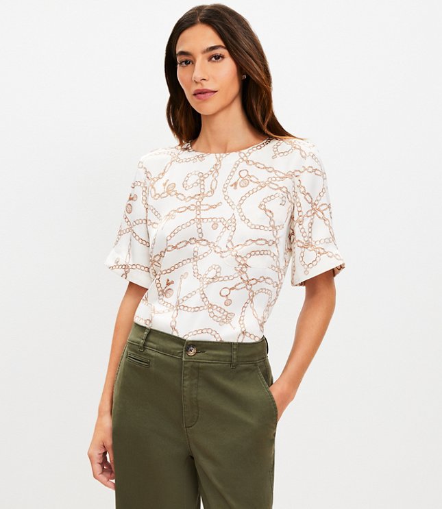 Chain Print Satin Pocket Top