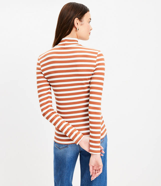 Stripe Perfect Ribbed Mock Neck Long Sleeve Top