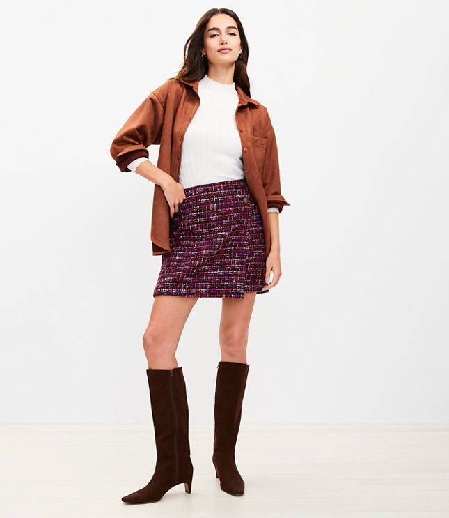 Tall Tweed Button Trim Mini Wrap Skirt