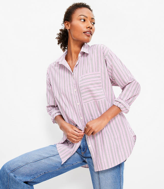 Striped Cotton Poplin Everyday Oversized Pocket Shirt