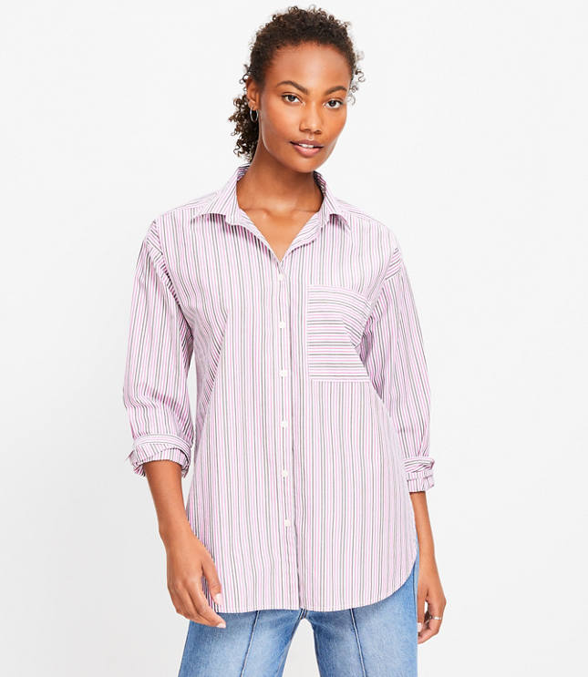 Striped Cotton Poplin Oversized Pocket Shirt