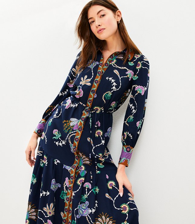 Tall Pheasant Pleated Tie Waist Midi Shirtdress