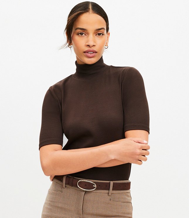 Ribbed Ruffle Mock Neck Top