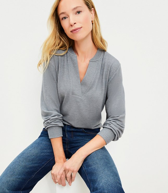 Heathered Split Neck Top