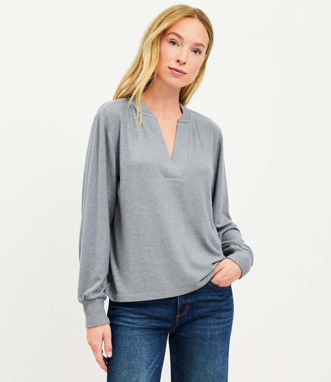 Heathered Split Neck Top