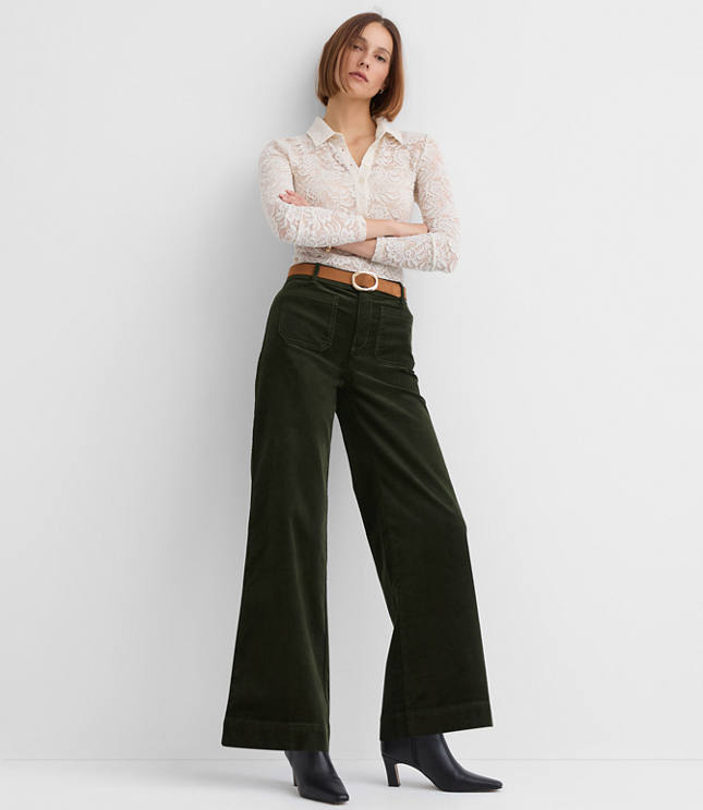 Petite Palmer Wide Leg Pants in Brushed Corduroy