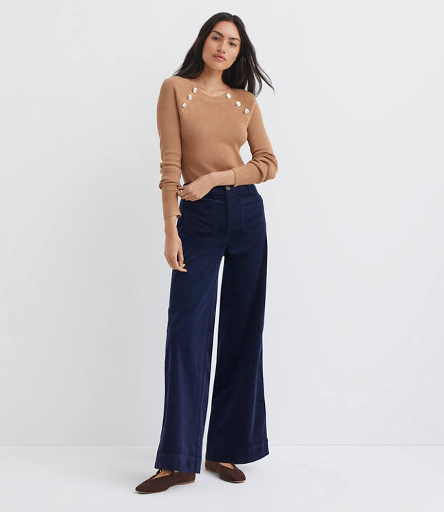 Petite Palmer Wide Leg Pants Brushed Corduroy