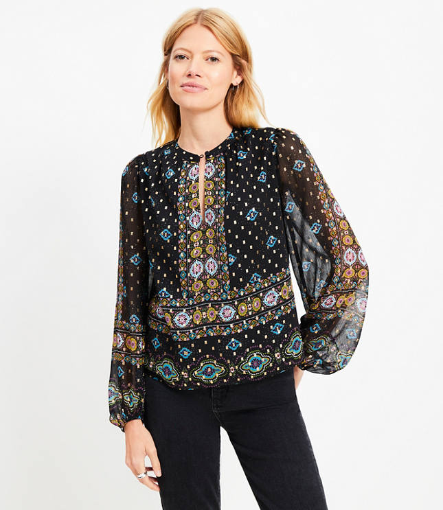 Foil Baroque Blouson Sleeve Blouse