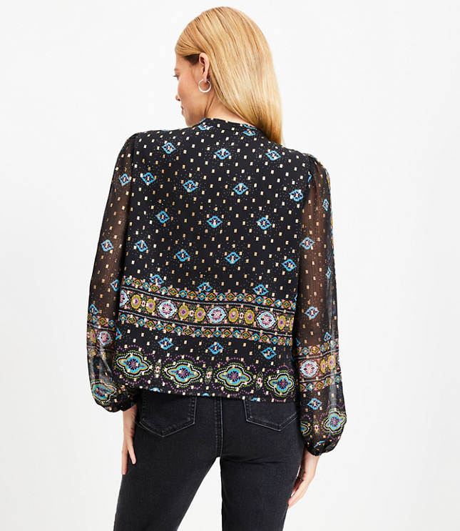 Foil Baroque Blouson Sleeve Blouse