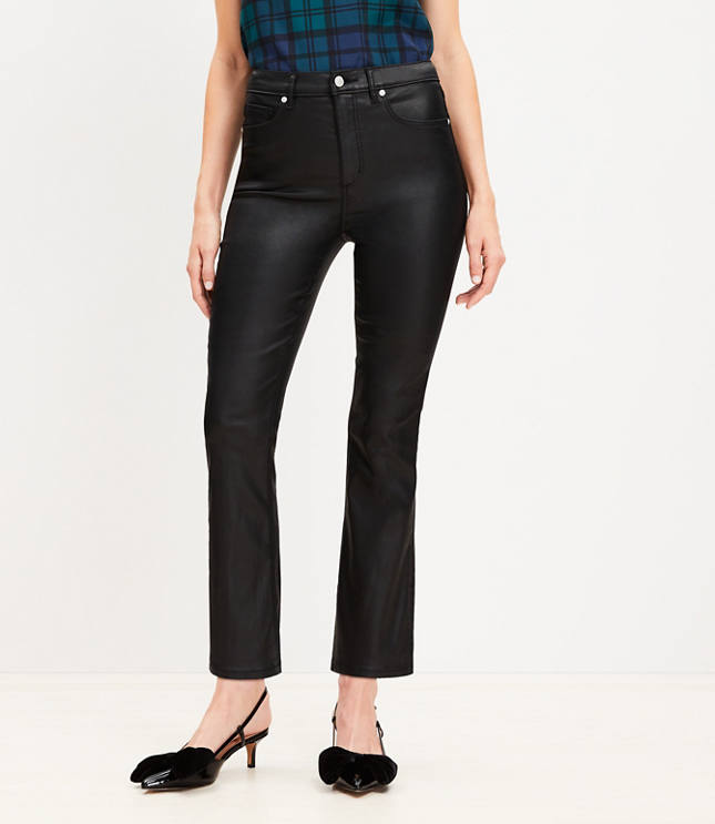 Coated Side Slit High Rise Kick Crop Jeans in Black