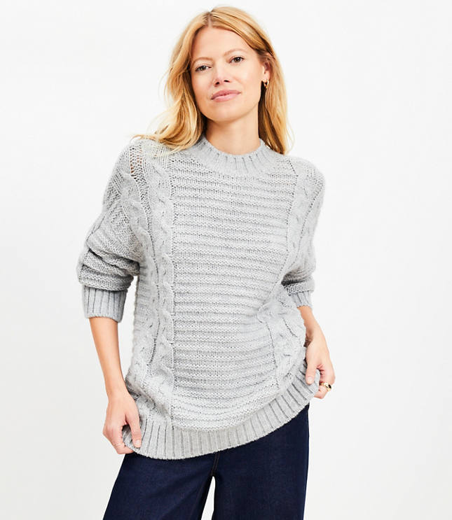 Cable Linked Mock Neck Tunic Sweater